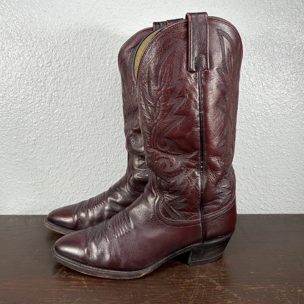 Vintage Dan Post 16773 Burgundy Leather Cowboy Boots Men’s Size 9.5 D Made L USA